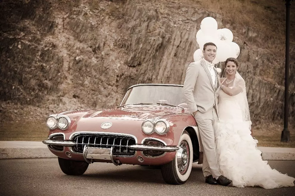 Veil or Not to Veil? 3 Couple posing with sports car